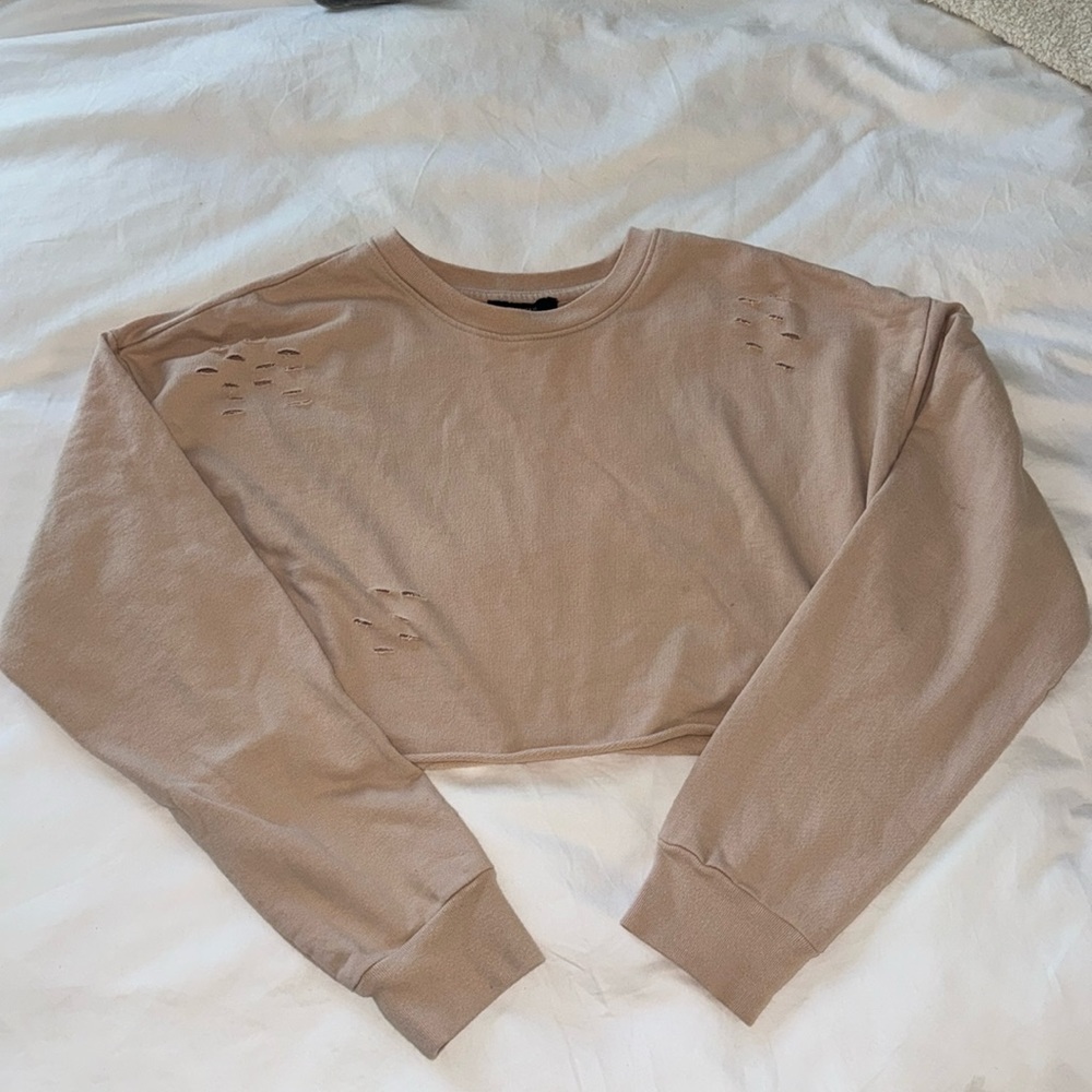 Cropped nude crew neck with rips